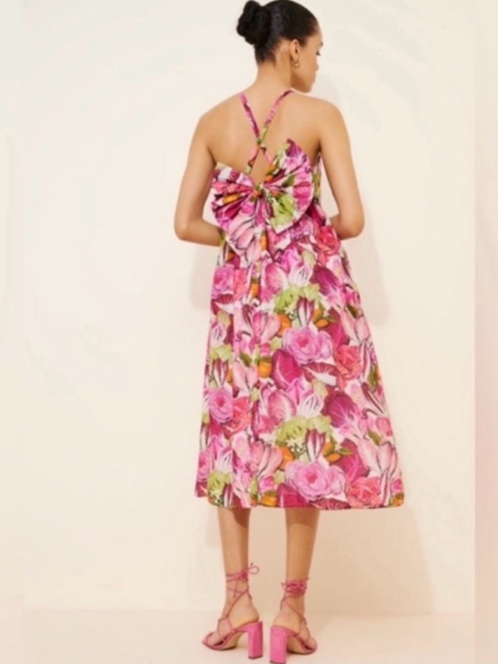 Rachel Antonoff Rebecca Midi Silk Cotton Dress - Radicchio & Citrus 🥬 🍊 🩷 - Picture 2 of 8